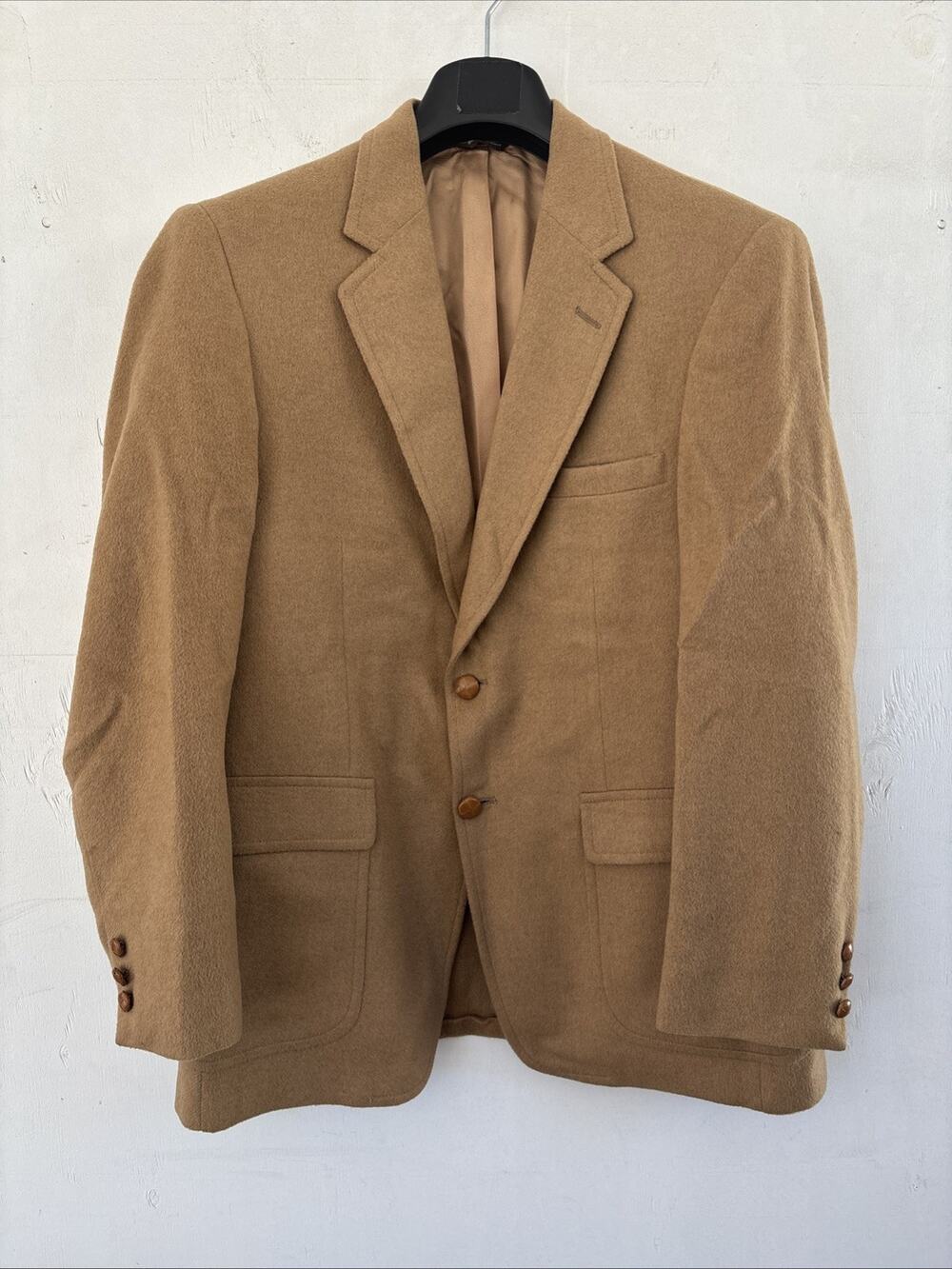 Botany 500 Camel Hair Blazer Leather Buttons Tan Brown Sz L